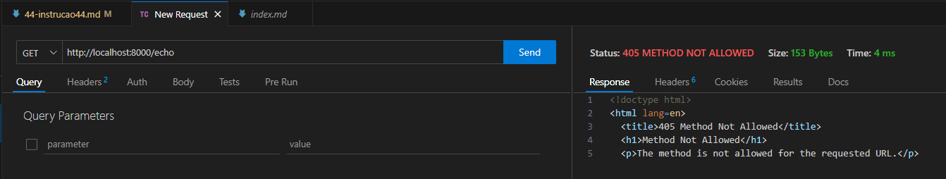 Requisição para a rota /echo - erro de método