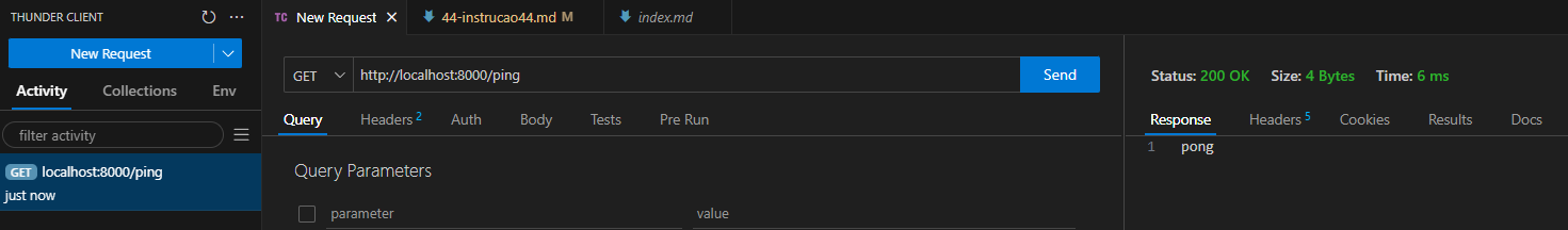 Requisição para a rota /ping